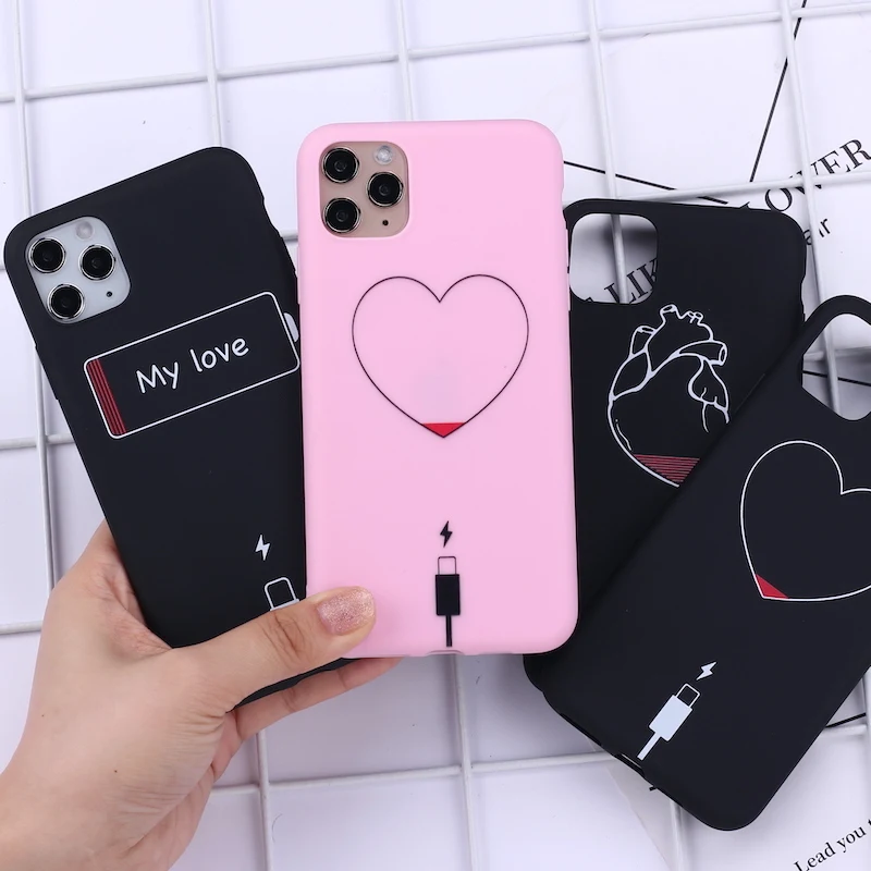 Чехол для телефона с кабелем питания Heart Love iPhone 12 Mini 11 Pro Max X XS XR 7 8 7Plus 8Plus 6S SE мягкий