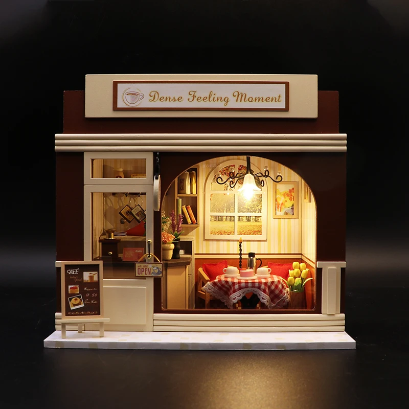 New Wooden Cafe Shop Doll House Kit Miniature Building With Furniture Light Dollhouse DIY Roombox Assembled Toys For Adults Gift 
New Wooden Cafe Shop Doll House Kit Miniature Building With Furniture Light Dollhouse DIY Roombox Assembled Toys For Adults Gift