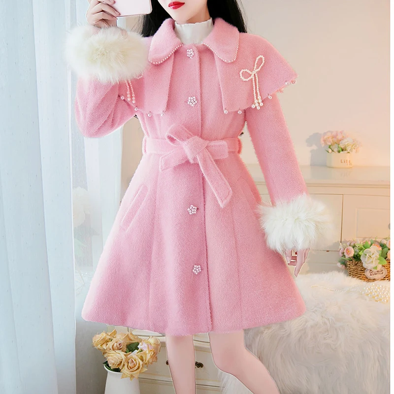 Women's Winter Mink Wool Coat Mid-Length New Long Sleeve Belt Jacket Autumn Slim Thick Warm Woolen Mink Outerwear Vintage Female
Women's Winter Mink Wool Coat Mid-Length New Long Sleeve Belt Jacket Autumn Slim Thick Warm Woolen Mink Outerwear Vintage Female