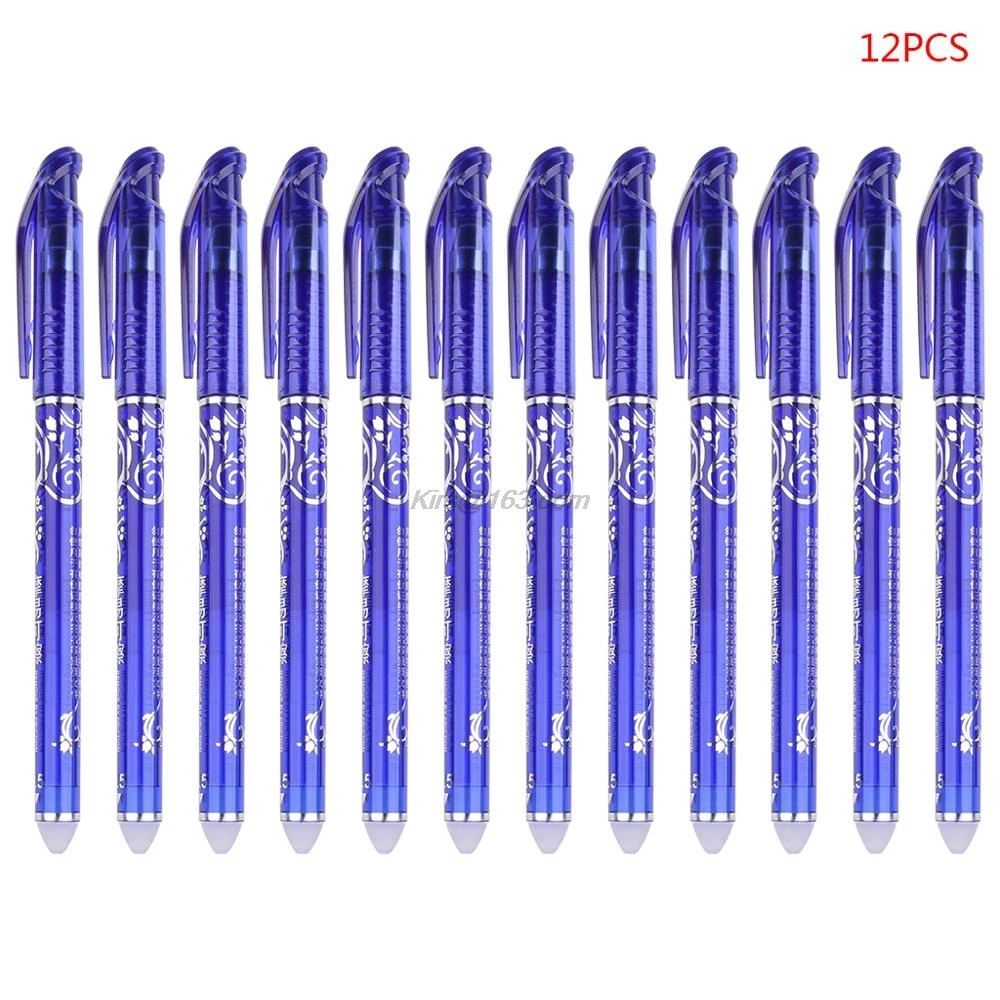 

12 шт. Роскошная стираемая гелевая ручка 0,5 мм синие чернила тонкая шариковая ручка принадлежности для письма