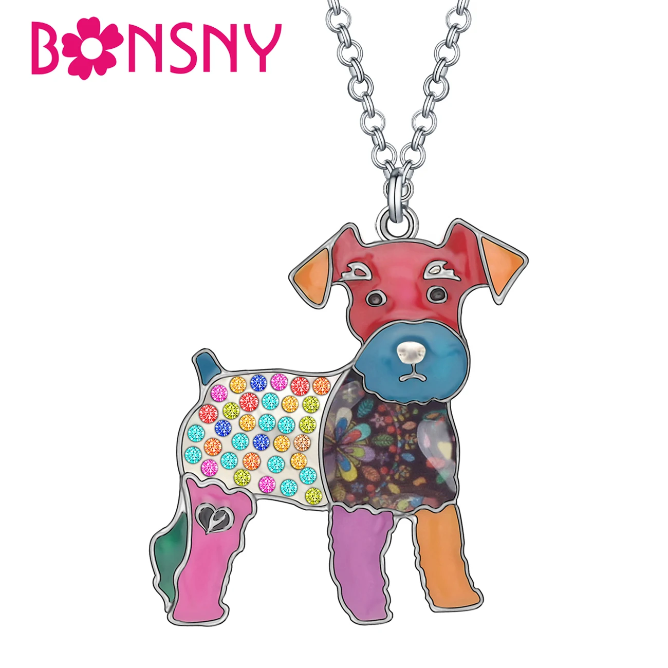 

Bonsny Enamel Alloy Schnauzer Dog Necklace Pendant Chain Choker Standing Animal Jewelry For Women Girls Pets Lovers Accessories