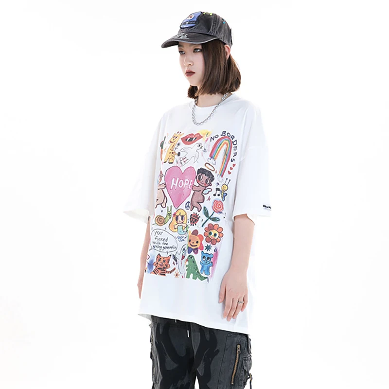 SHENGPALAE Cartoon Graffiti Basic Tops Women's Summer 2021 New Round Neck Large Size Casual Short Sleeve T-Shirt Female 5C354
SHENGPALAE Cartoon Graffiti Basic Tops Women's Summer 2021 New Round Neck Large Size Casual Short Sleeve T-Shirt Female 5C354