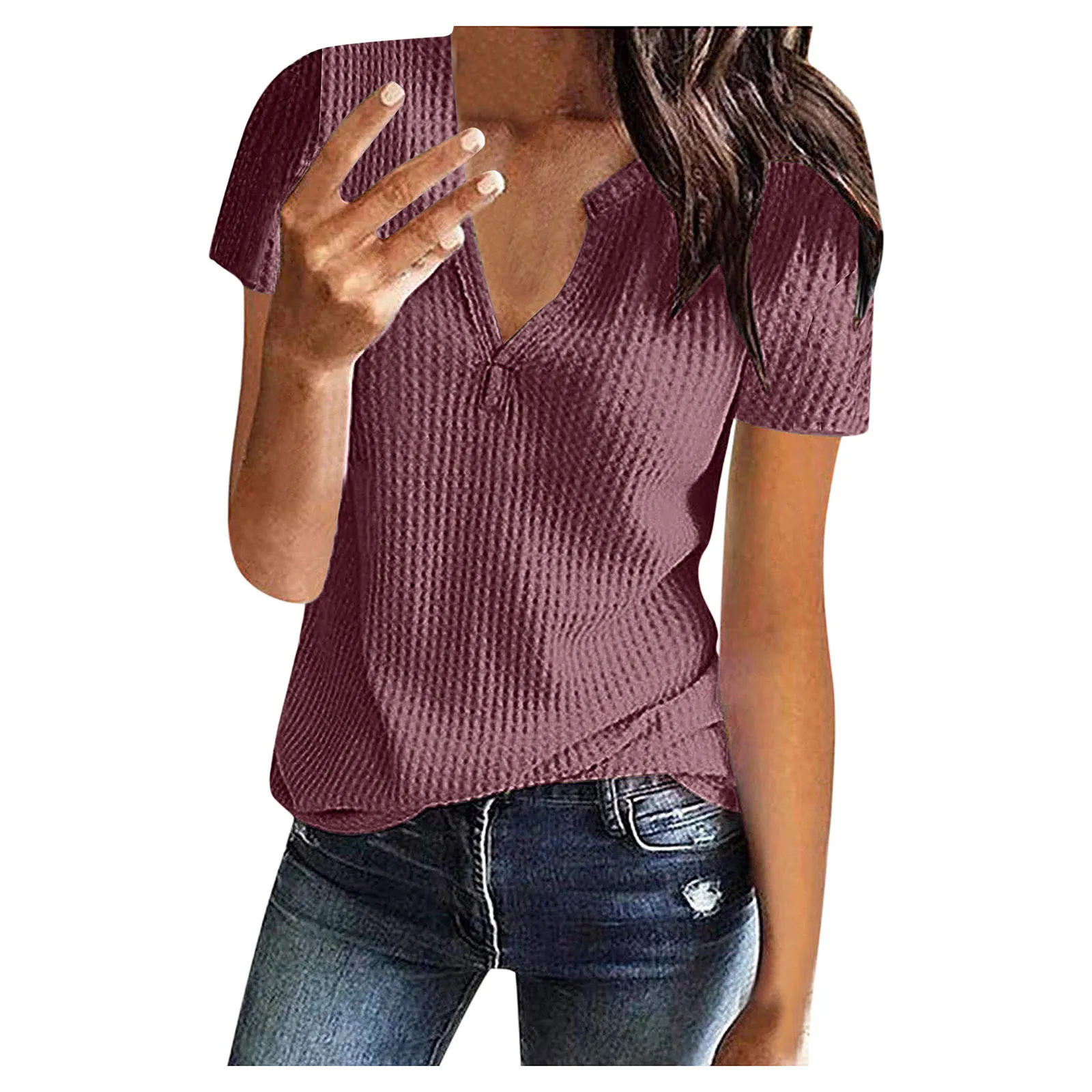 Fashionable Style Casual Women's Solid Blouse Summer Fashion Knitted Short Sleeves Tunic Top V-neck Loose Office Ladies Shirt@Q
Fashionable Style Casual Women's Solid Blouse Summer Fashion Knitted Short Sleeves Tunic Top V-neck Loose Office Ladies Shirt@Q