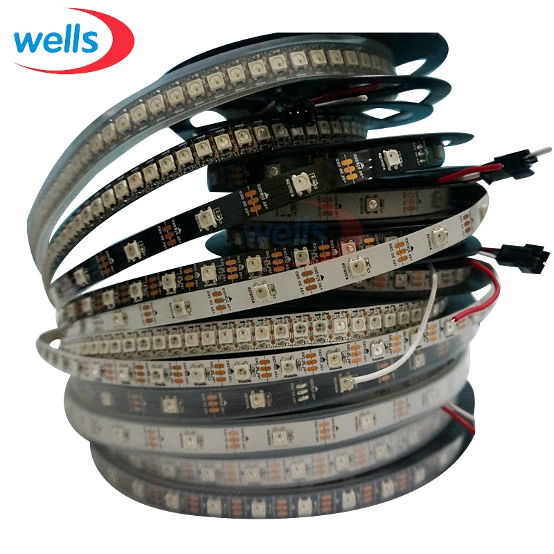 Светодиодный светильник Smart pixel WS2812B 1 м/4 м/5 м 30/60/144 светодиодов/м WS2812 IC черно белая