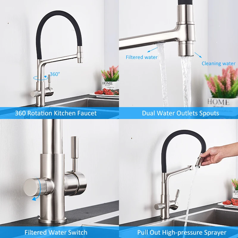 Black White Filtered Kitchen Faucets Pull Out 360 Rotation Mixer Tap Pure Water Crane For Kitchen Filtered Water Taps
Black White Filtered Kitchen Faucets Pull Out 360 Rotation Mixer Tap Pure Water Crane For Kitchen Filtered Water Taps