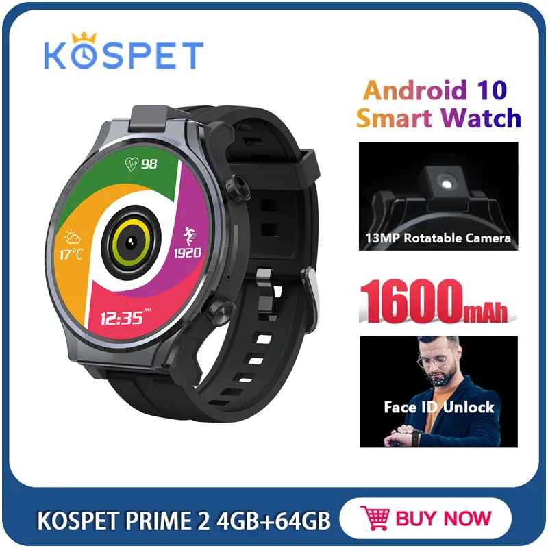 

KOSPET PRIME 2 The Latest Smart Watch Phone 4GB 64GB 13MP Rotatable Camera 1600mAh 2.1" Android 10 WIFI GPS 4G LTE Smartwatch