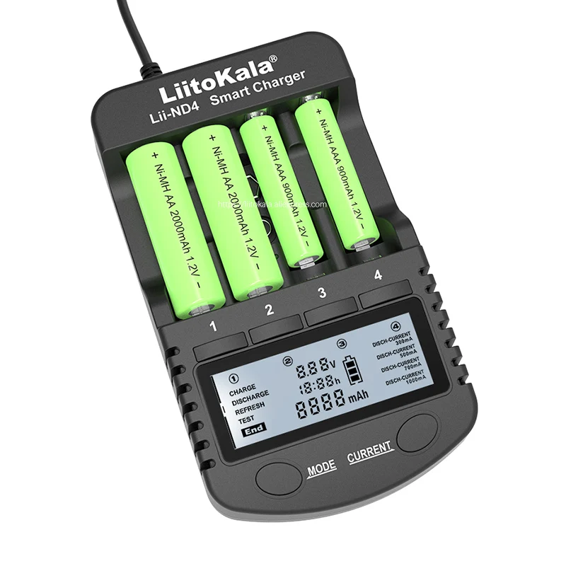 LiitoKala Lii-ND4 NiMH/Cd charger aa aaa charger LCD Display and Test battery capacity For 1.2V aa aaa and 9V batteries.
LiitoKala Lii-ND4 NiMH/Cd charger aa aaa charger LCD Display and Test battery capacity For 1.2V aa aaa and 9V batteries.