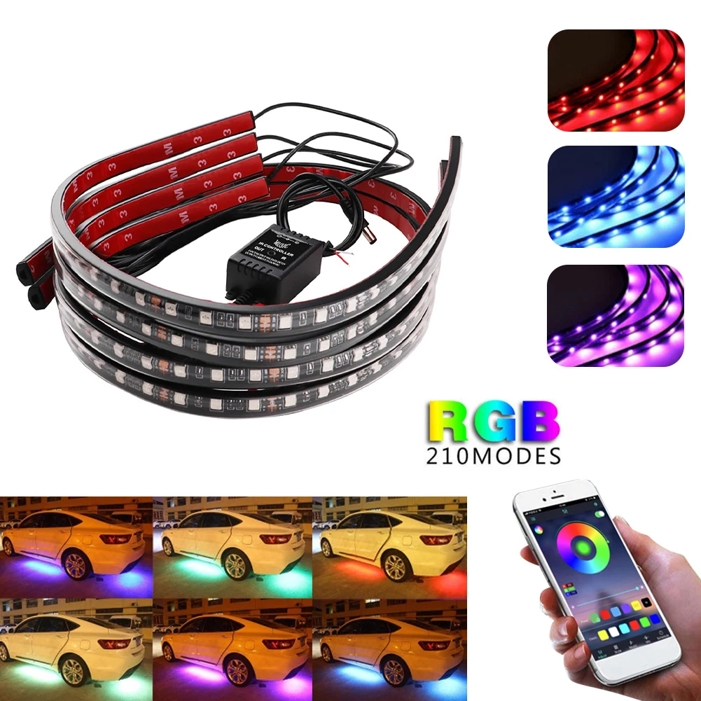 New 4PCS Car bottom light LED Strip Light Bluetooth Control Multi Color Music Car Strip Light for Car Interior or under Dash
New 4PCS Car bottom light LED Strip Light Bluetooth Control Multi Color Music Car Strip Light for Car Interior or under Dash