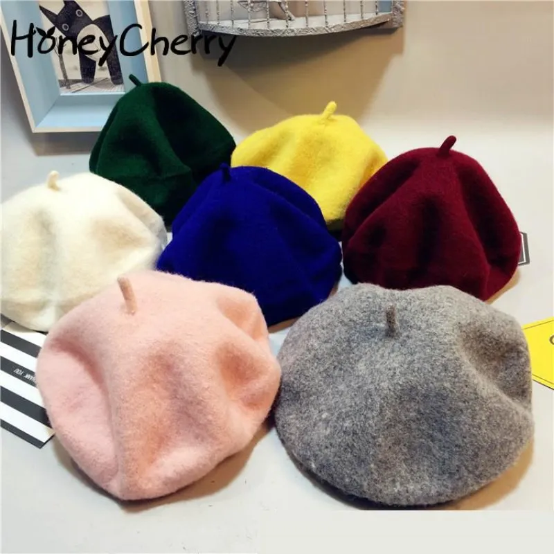 

Autumn South Korea Children Baby Hat Beret British Painter Bud Of Pure Wool Cap Korean Tide Newborn Photography Props