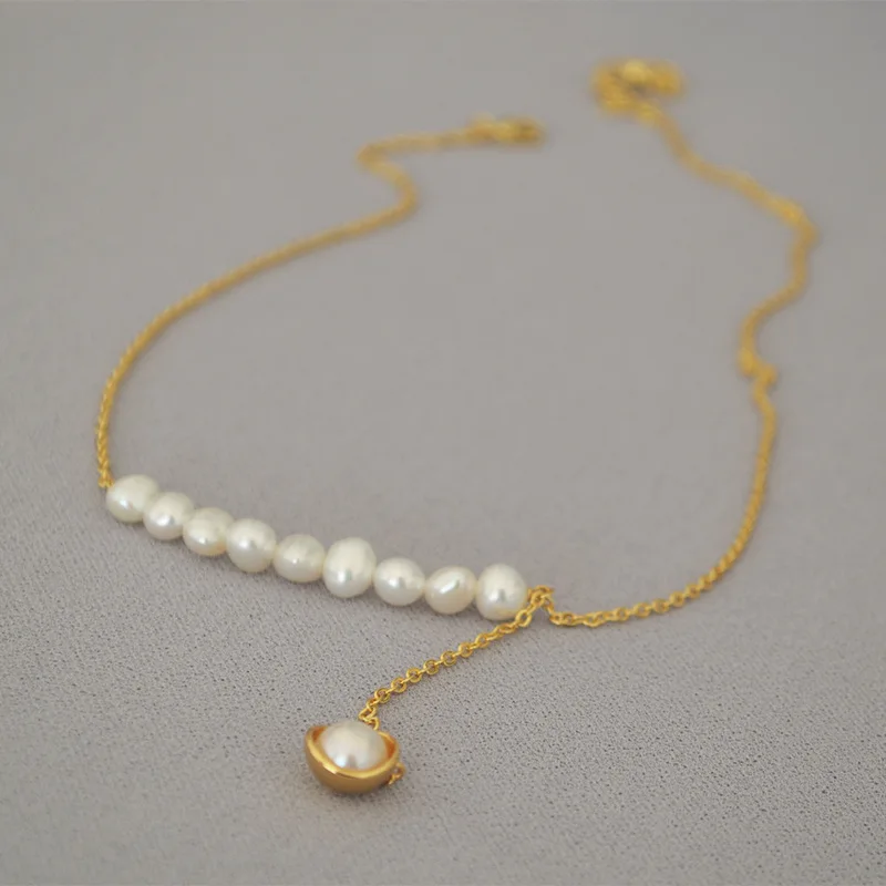 

Brass With 18K Gold Real Baroque Pearl Necklace Women Jewelry Runway Gown Hiphop Rare Glam Japan Korean Fashion