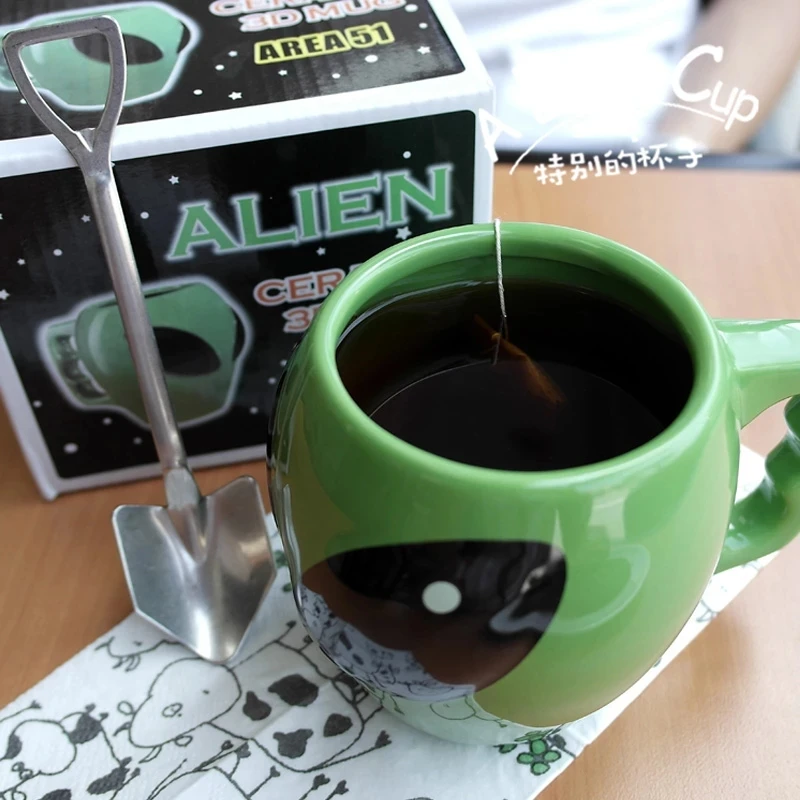 Ceramic Anime Green Alien Coffee Mugs And Cups Creative Reusable Cute Milk Tea Cup Boyfriend Funny Gift Drinkware Coffeeware | Дом и сад