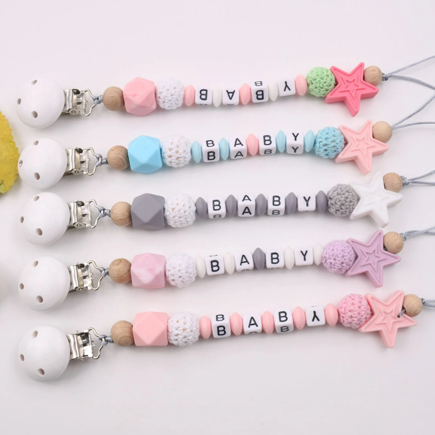 Baby Safe Teething Chain Silicone Pacifier Clips Dummy Clip Soother Holder Nipples Crochet Beads Personalized Baby Shower Gift
Baby Safe Teething Chain Silicone Pacifier Clips Dummy Clip Soother Holder Nipples Crochet Beads Personalized Baby Shower Gift