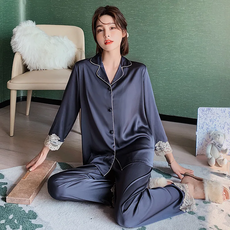 House Solid Women's Slik Pajamas Spring Summer Breathable Long sleeve solid Lace INS Home Ladies Sleepwears Suit Sets 2pcs
House Solid Women's Slik Pajamas Spring Summer Breathable Long sleeve solid Lace INS Home Ladies Sleepwears Suit Sets 2pcs