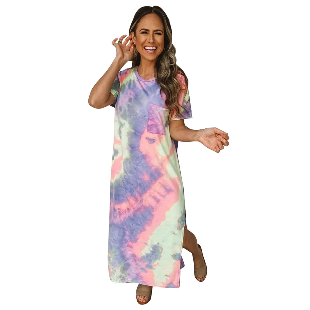 Fashion Women Dress Tie Dyed O Neck Short Sleeve Split Girl Casual Long Dress Summer
Fashion Women Dress Tie Dyed O Neck Short Sleeve Split Girl Casual Long Dress Summer