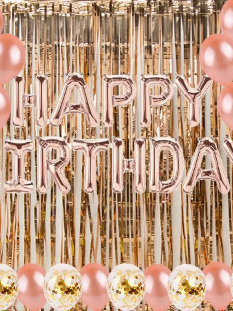 JOLLYBOOM Rose Gold Birthday Party Balloon Set Happy Birthday Banner Foil Fringe Curtain for Women Sweet Birthday Party Supplies
JOLLYBOOM Rose Gold Birthday Party Balloon Set Happy Birthday Banner Foil Fringe Curtain for Women Sweet Birthday Party Supplies