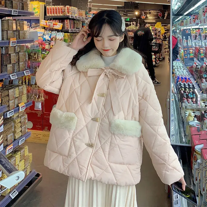 Winter Jacket women Japanese Kawaii Clothes Pink Girl Cute Bowknot Coat Solid Color Fur Collar Winter Warm Coat Puffer Jacket
Winter Jacket women Japanese Kawaii Clothes Pink Girl Cute Bowknot Coat Solid Color Fur Collar Winter Warm Coat Puffer Jacket