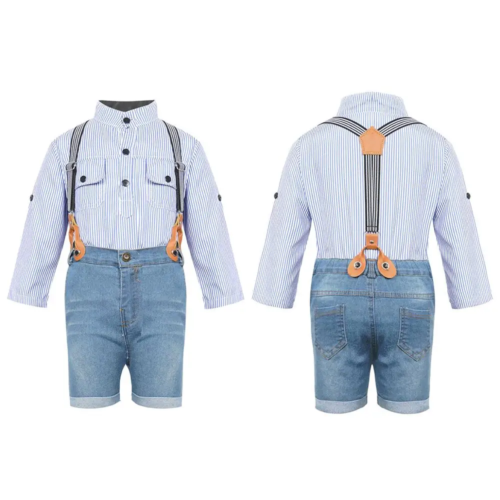 Toddler Kids Boys Clothes Long Sleeve Stripes Shirt Suspenders Jeans Shorts 2pcs Suit Spring Autumn Children Boys Clothing Sets
Toddler Kids Boys Clothes Long Sleeve Stripes Shirt Suspenders Jeans Shorts 2pcs Suit Spring Autumn Children Boys Clothing Sets