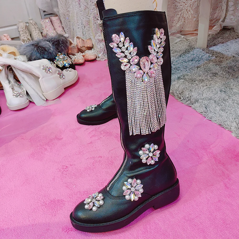 Womens Rhinestones Diamond Crystal Tassels Knee Thigh High Boots Hidden Heel Riding Punk Shoes DIY Black White 202220222022
Womens Rhinestones Diamond Crystal Tassels Knee Thigh High Boots Hidden Heel Riding Punk Shoes DIY Black White 202220222022
