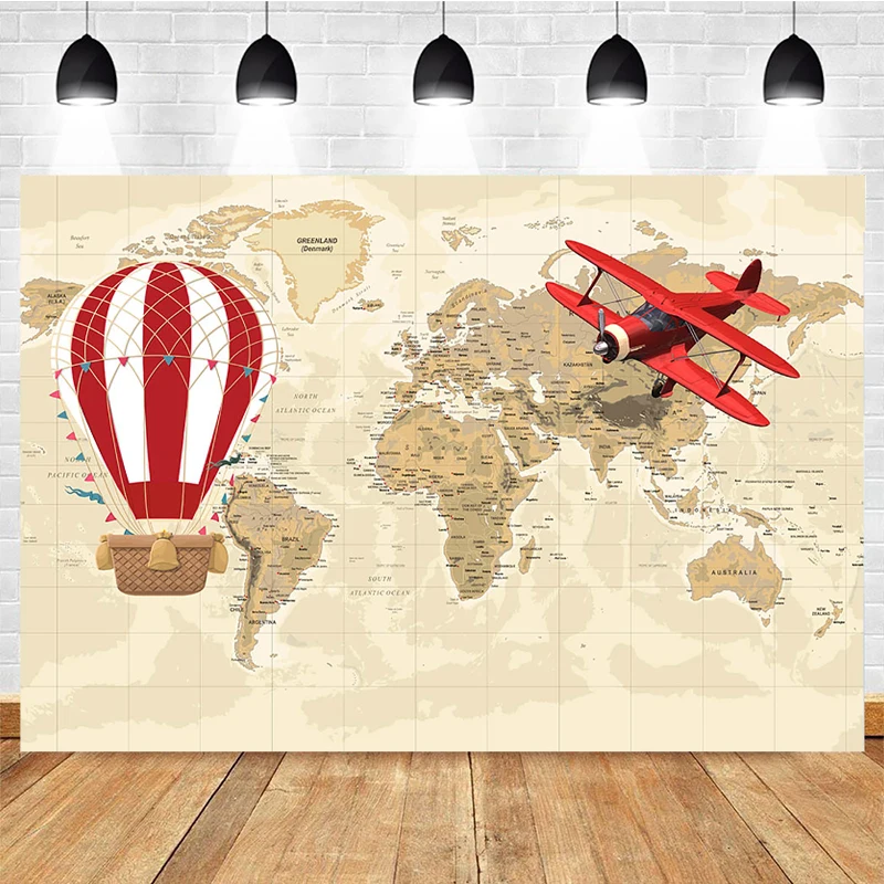 World Map Background Hot Air Balloon Red Airplane Photo Decoration Child Portrait Photography Backdrop Studio
World Map Background Hot Air Balloon Red Airplane Photo Decoration Child Portrait Photography Backdrop Studio
