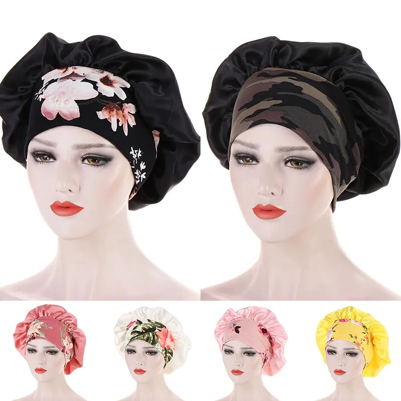 Satin Wide Side Nightcap Fashion Printed Baotou Cap Four Seasons Elastic Band Floral Caps Ladies Hair Cover Night Sleeping Cap 
Satin Wide Side Nightcap Fashion Printed Baotou Cap Four Seasons Elastic Band Floral Caps Ladies Hair Cover Night Sleeping Cap