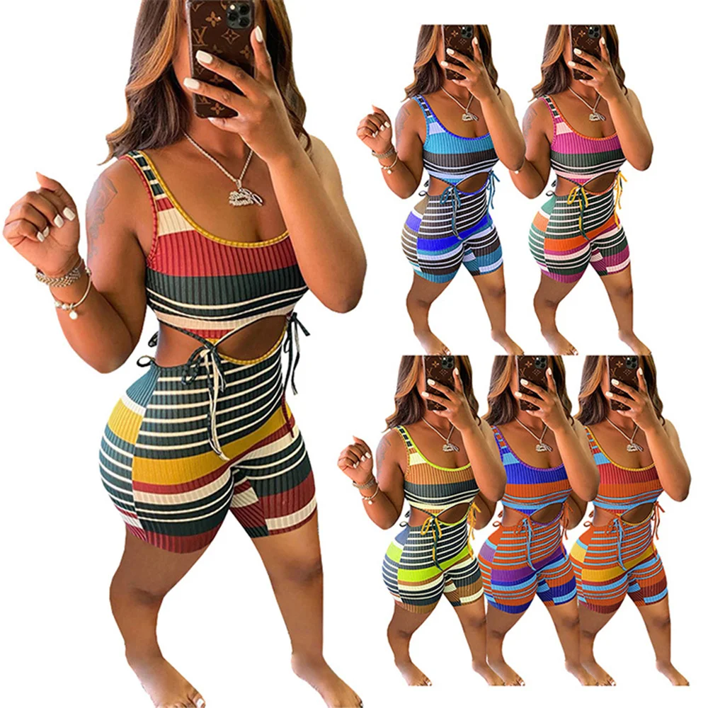 Summer Fashion Bandage Playsuits Women Casual Sleeveless Striped Lace-Up Shorts Romper Jumpsuit Streetwear
Summer Fashion Bandage Playsuits Women Casual Sleeveless Striped Lace-Up Shorts Romper Jumpsuit Streetwear