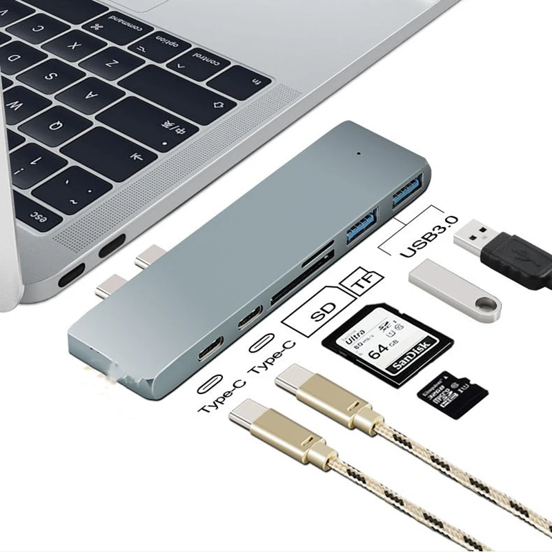 

USB C PD Ethernet концентратор 6 в 1 с доставкой мощности 87 Вт, стандартный порт данных, 2 порта USB 3,0 для передачи данных, для MacBook Pro, MacBook Air