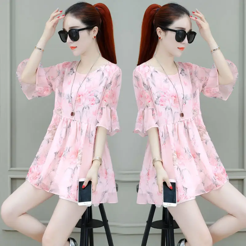 Chiffon Sweet Print shirt women's 2021 spring and summer new Korean loose cover foreign style top fashion medium length
Chiffon Sweet Print shirt women's 2021 spring and summer new Korean loose cover foreign style top fashion medium length