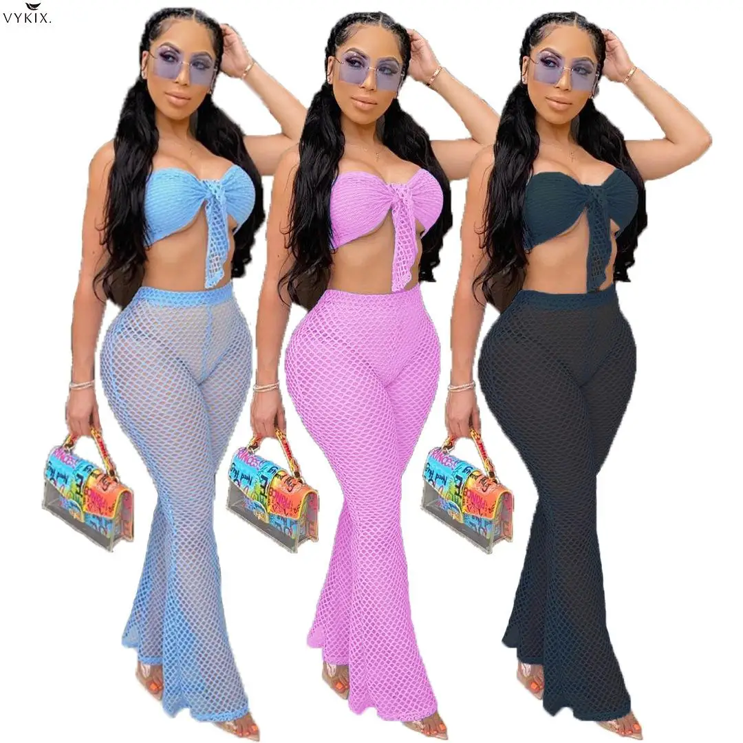 Women Solid Color Gauze Mesh Two Piece Set Bow Tie Up Crop Tops Wide Leg Jogger Pants Suits Tracksuit Matching Sets Club Outfits
Women Solid Color Gauze Mesh Two Piece Set Bow Tie Up Crop Tops Wide Leg Jogger Pants Suits Tracksuit Matching Sets Club Outfits