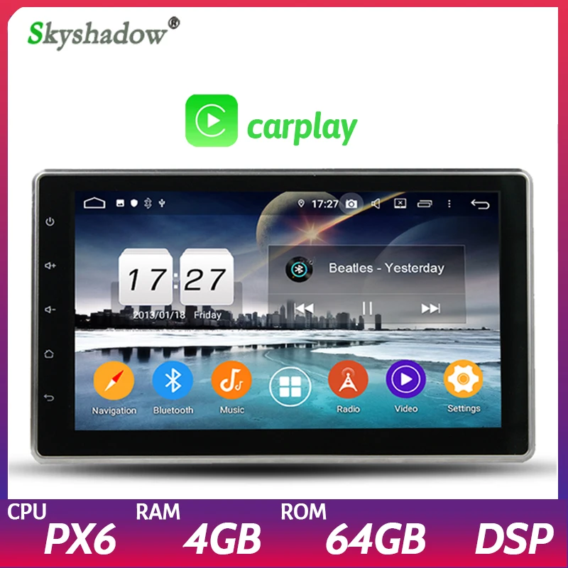 Автомобильный мультимедийный DVD плеер 10 1 дюйма DSP IPS Android 9 0 PX6 4 Гб + 64 ГБ 2Din GPS карта