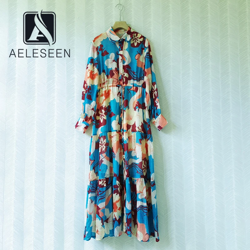 AELESEEN Runway Fashion Women Dress Full-Lenght Bloe Flower Print Turn-Down Collar Elegant Long Party Holiday Dress Vestidos
AELESEEN Runway Fashion Women Dress Full-Lenght Bloe Flower Print Turn-Down Collar Elegant Long Party Holiday Dress Vestidos