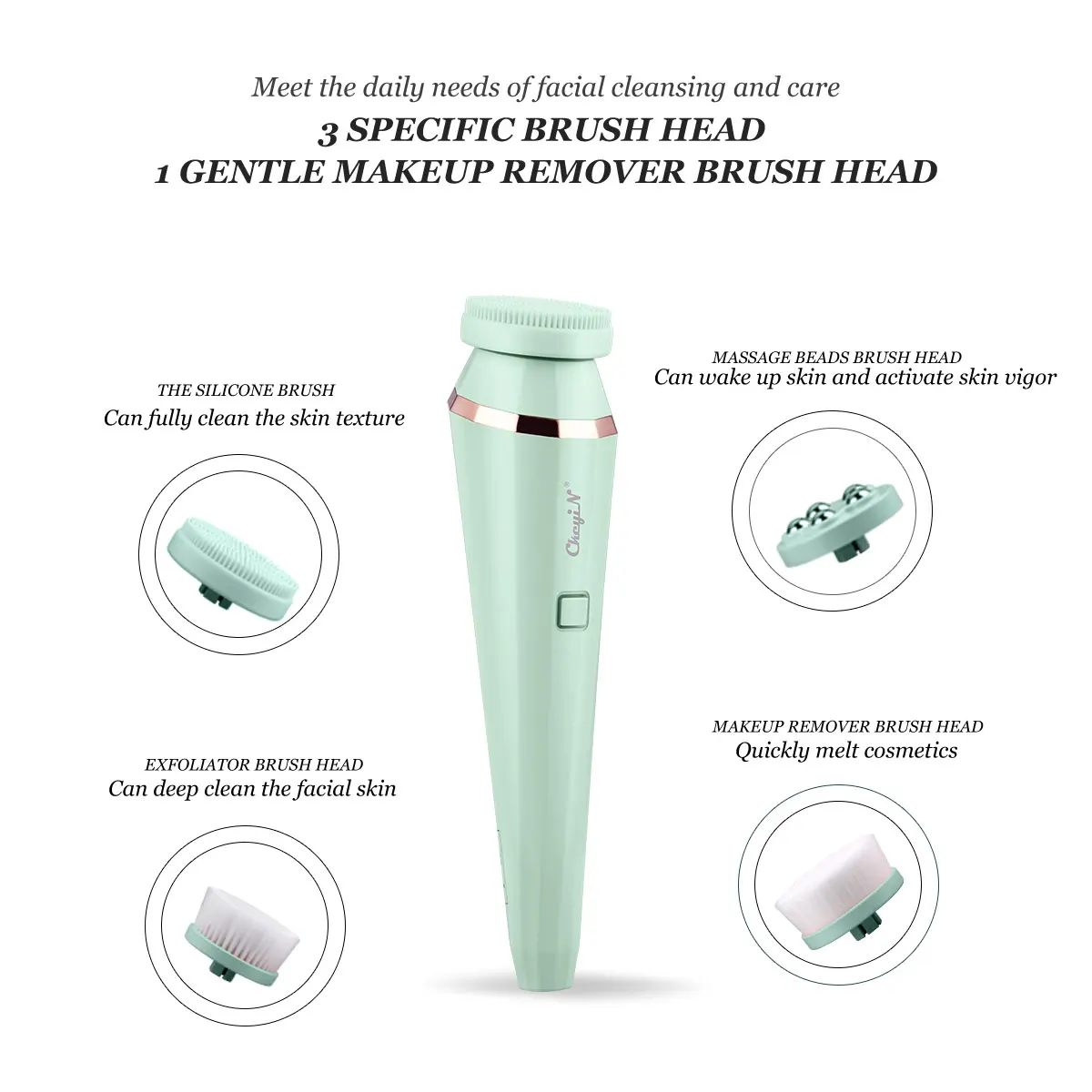 CkeyiN 4 In 1 Electric Facial Cleansing Brush Waterproof Silicone Massager Deep Cleaning Cleansing Brush Blackhead Pore Cleaner
CkeyiN 4 In 1 Electric Facial Cleansing Brush Waterproof Silicone Massager Deep Cleaning Cleansing Brush Blackhead Pore Cleaner