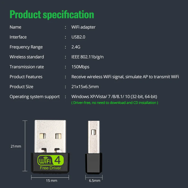 FONKEN USB Wifi Adapter 150M 2.4G Mini Network Card Receiver for Laptop PC Computer Drive Free Usb2.0 Wlan WIFI Antenna Dongle
FONKEN USB Wifi Adapter 150M 2.4G Mini Network Card Receiver for Laptop PC Computer Drive Free Usb2.0 Wlan WIFI Antenna Dongle