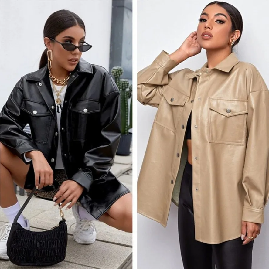 Kalenmos Pu Black Woman Jacket Loose Casual Streetwear Long-sleeved Motorcycle Breasted Loose Leather Jackets for Women
Kalenmos Pu Black Woman Jacket Loose Casual Streetwear Long-sleeved Motorcycle Breasted Loose Leather Jackets for Women