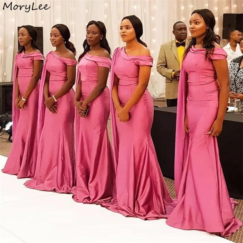 Bridesmaid Dresses Pink One Shoulder Mate Silk Satin Sweep Train Mermaid Wedding Party Bridesmaid Gowns With Lace Up Back
Bridesmaid Dresses Pink One Shoulder Mate Silk Satin Sweep Train Mermaid Wedding Party Bridesmaid Gowns With Lace Up Back