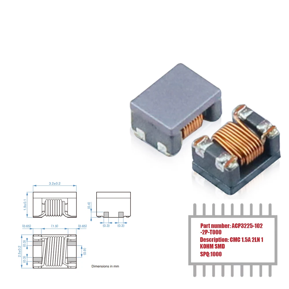 My Group Asia 1000PCS ACP3225-102-2P-T000 2 Line Common Mode Choke Surface Mount 1.5A 1KOHM SMD CMC Filters in Stock
My Group Asia 1000PCS ACP3225-102-2P-T000 2 Line Common Mode Choke Surface Mount 1.5A 1KOHM SMD CMC Filters in Stock