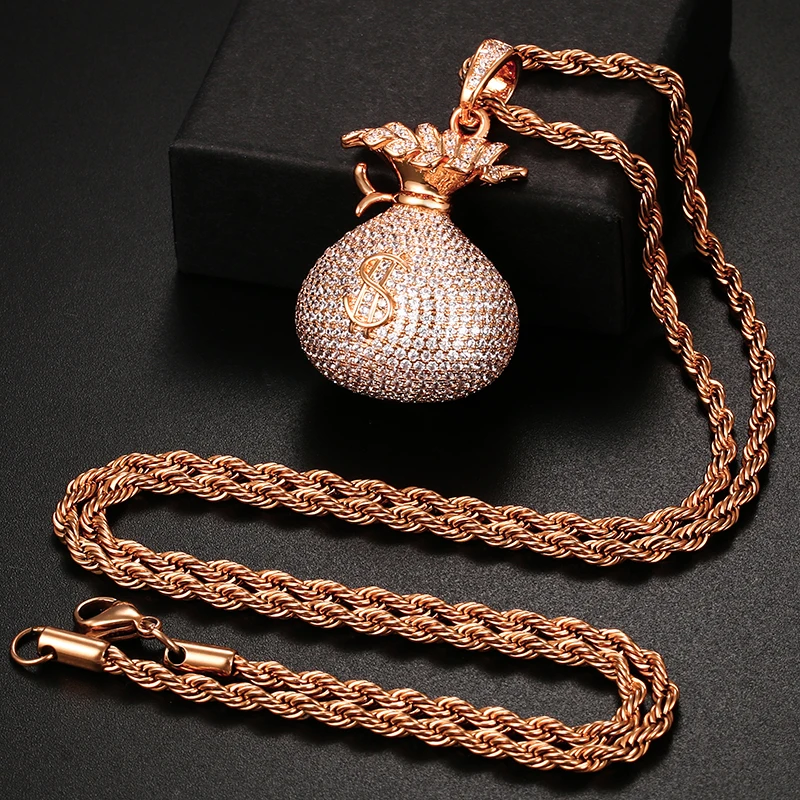 New Fashion Style Openable Money Bag Pendant Crystal Zircon Necklace For Men Hip Hop Jewelry With 4MM Tennis Chain Party Gifts
New Fashion Style Openable Money Bag Pendant Crystal Zircon Necklace For Men Hip Hop Jewelry With 4MM Tennis Chain Party Gifts