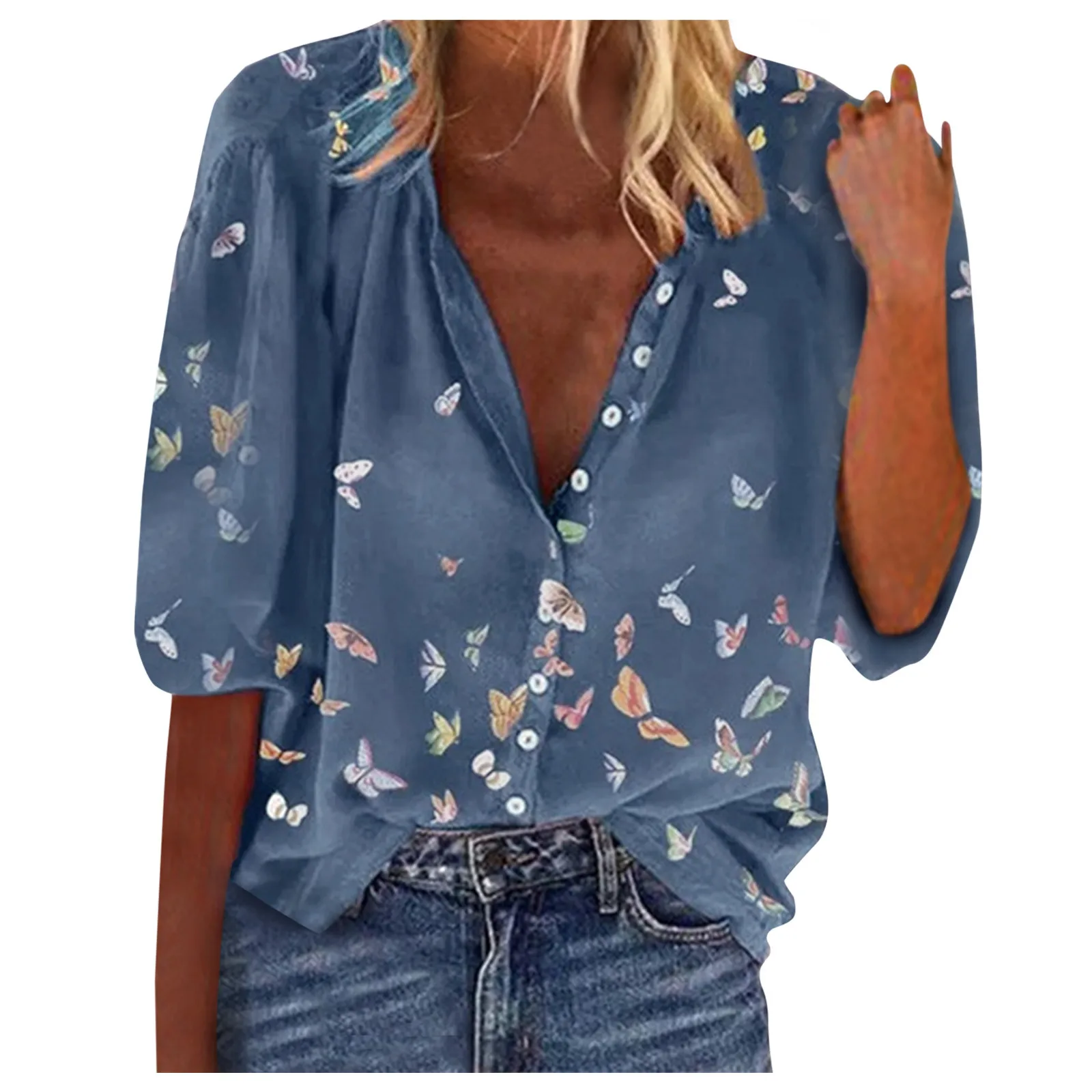 40# Bohemian V Neck Button Female Blouse Clothing Casual Half Sleeve Butterfly Print Vintage Summer Blouses 2021 Blouses Femme
40# Bohemian V Neck Button Female Blouse Clothing Casual Half Sleeve Butterfly Print Vintage Summer Blouses 2021 Blouses Femme