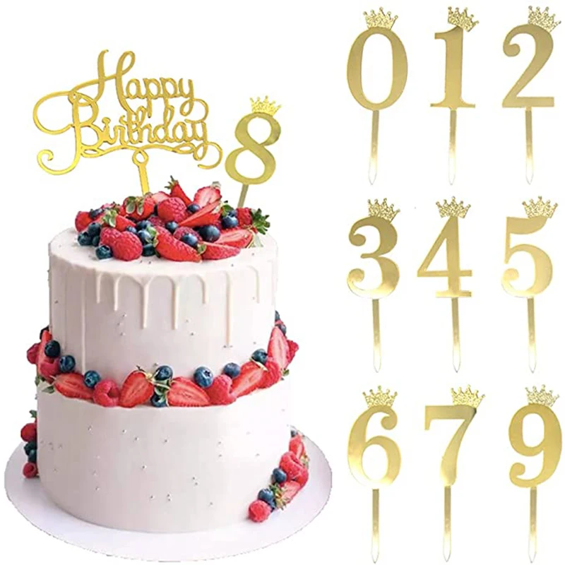 1PC Happy Birthday Cake Topper 0 to 9 Numbers With Gold Crown Acrylic Cupcake Topper For Wedding Party Decorations
1PC Happy Birthday Cake Topper 0 to 9 Numbers With Gold Crown Acrylic Cupcake Topper For Wedding Party Decorations