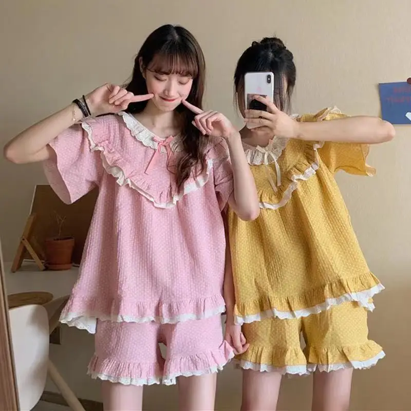 Women Summer Pajamas Set Cotton Yarn Sleepwear Plus Size Home Suit Shirts+Shorts Casual Homewear 2 Piece/Set Pyjamas
Women Summer Pajamas Set Cotton Yarn Sleepwear Plus Size Home Suit Shirts+Shorts Casual Homewear 2 Piece/Set Pyjamas