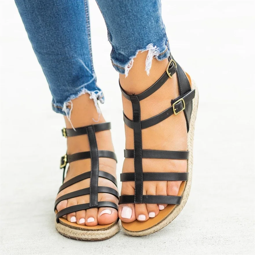 

Woman Shoes 2020 Summer Fahsion Snake Pattern Woman Sandals Flat Buckle Peep Toe Ladies Casual Shoes Zapatos De Mujer