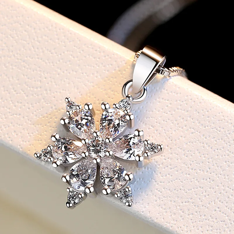 Изысканное ожерелье для женщин с цирконом колье кулоном в виде снежинки подвески