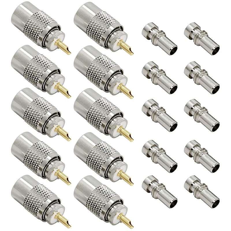 10 Pack UHF PL 259 штекер для припоя с редуктором PL259|Клипсы носа ушей| |