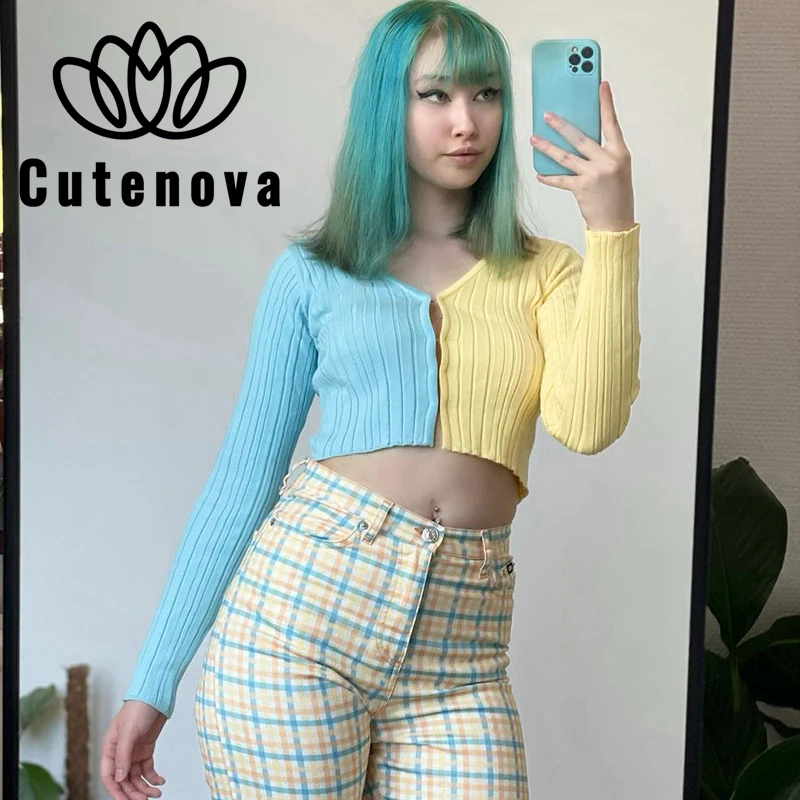 Cutenove Casual Fashion Autumn Tops For Women 2021 Panelled V-neck Long Sleeve Crop Tops Female Streetwears
Cutenove Casual Fashion Autumn Tops For Women 2021 Panelled V-neck Long Sleeve Crop Tops Female Streetwears