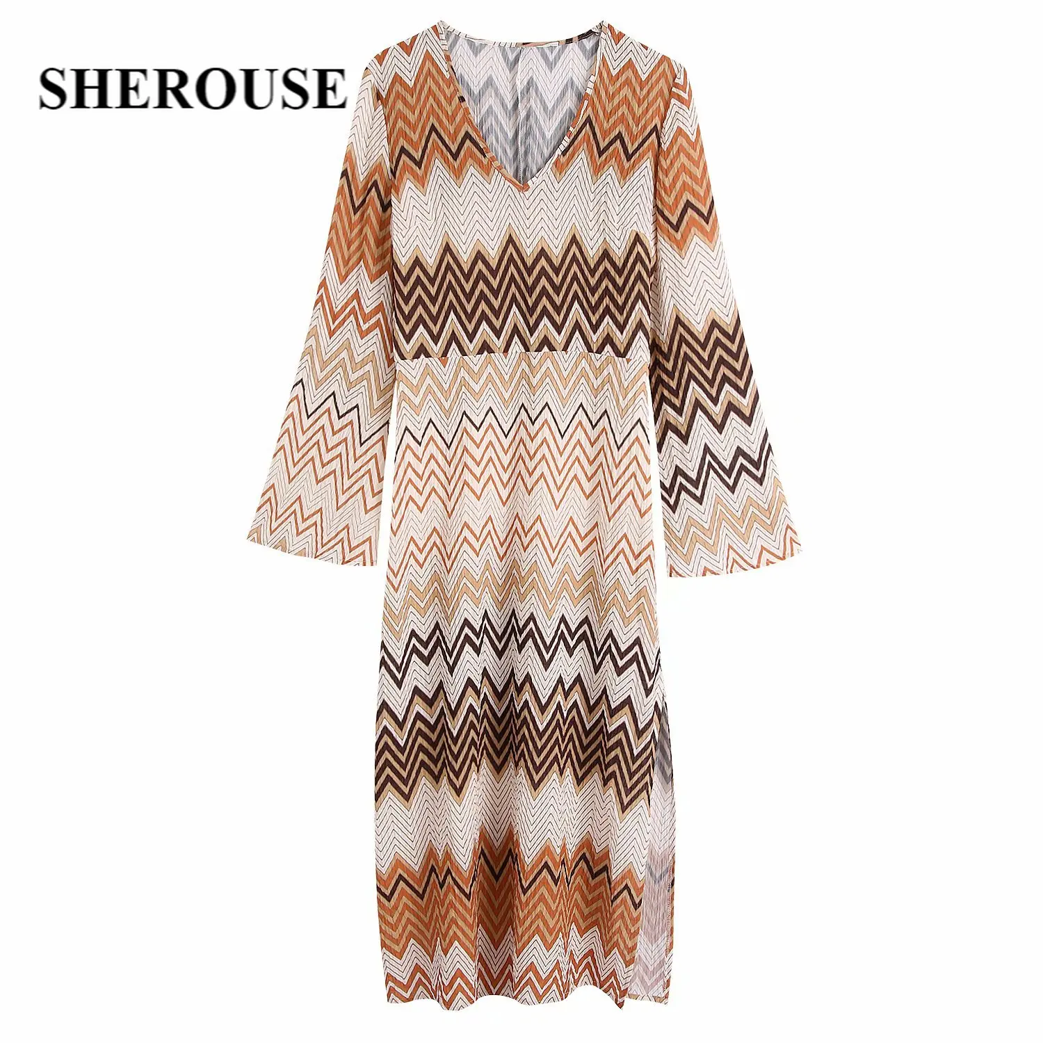 Женское платье с геометрическим принтом SHEROUSE, винтажное платье средней длины с v-образным вырезом и широкими рукавами
Женское платье с геометрическим принтом SHEROUSE, винтажное платье средней длины с v-образным вырезом и широкими рукавами