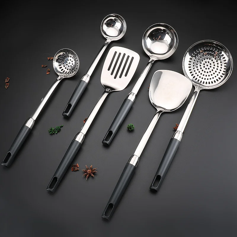 Steel Spatula Fried Vegetables Fried Spoon Leaked ABS Handle Cooking Thickened Kitchen Cooking Six Piece Set 304 Stainless
Steel Spatula Fried Vegetables Fried Spoon Leaked ABS Handle Cooking Thickened Kitchen Cooking Six Piece Set 304 Stainless