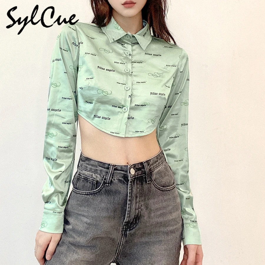 Sylcue Autumn crop top letter print shirt single breasted lapel long sleeve shirt office commuter style Leisure joker costume
Sylcue Autumn crop top letter print shirt single breasted lapel long sleeve shirt office commuter style Leisure joker costume