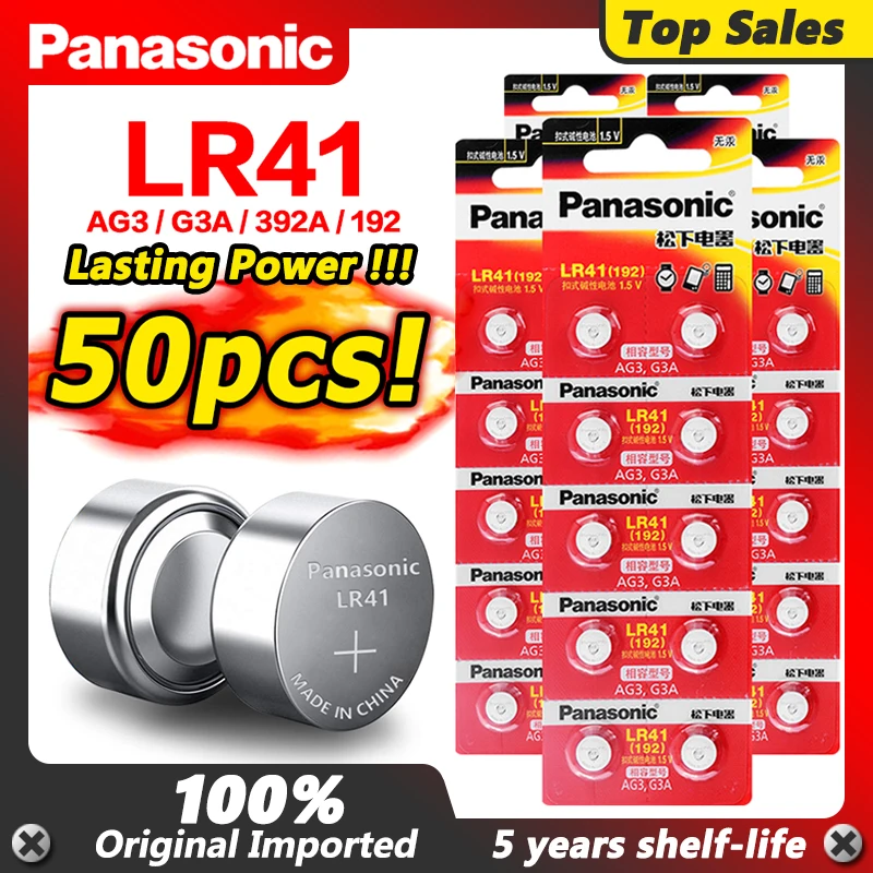 50 шт./лот 100% оригинальный Panasonic LR41 батарея кнопочного типа SR41 AG3 G3A L736 192 392A Zn/MnO2 1 5 V