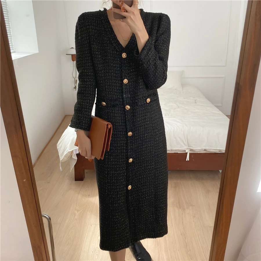 Women's Spring Autumn Tweed Midi Shirt Dresses Casual Long Sleeve Elegant Slim Waist White Vestidos Female Hepburn Black Clothes 
Women's Spring Autumn Tweed Midi Shirt Dresses Casual Long Sleeve Elegant Slim Waist White Vestidos Female Hepburn Black Clothes