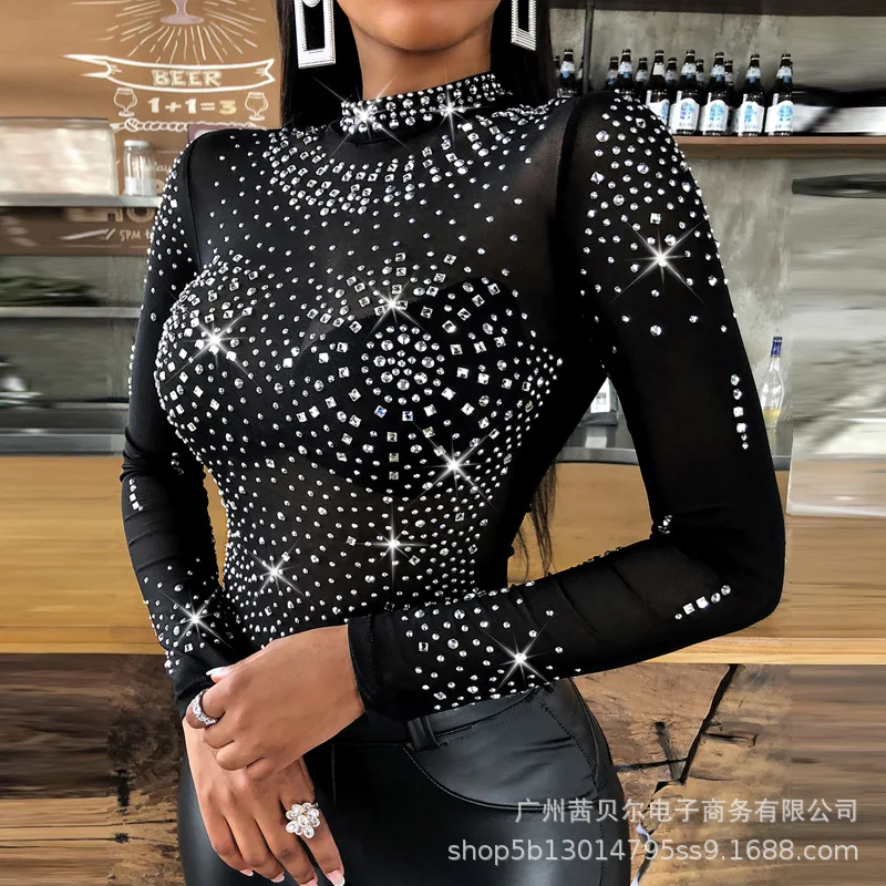 Mandylandy Women's Solid Color Diamond Slim T-shirt Spring Summer Sexy Mesh Backless Hollow Out Long Sleeve O-Neck T-shirt
Mandylandy Women's Solid Color Diamond Slim T-shirt Spring Summer Sexy Mesh Backless Hollow Out Long Sleeve O-Neck T-shirt