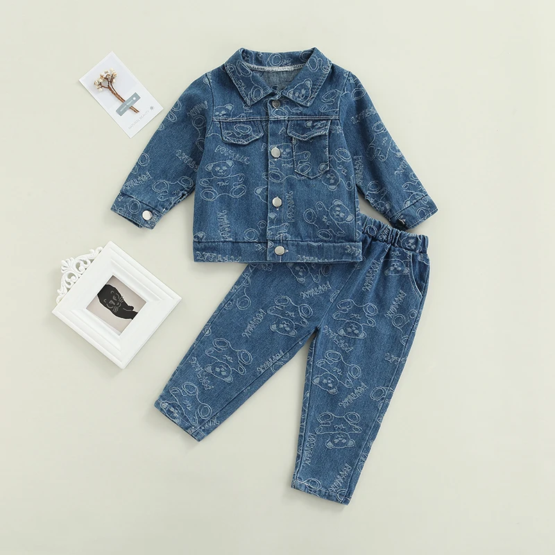 Kids Baby Autumn Clothes Bear Print Long Sleeve Lapel Button Down Denim Jacket Cardigan and Casual Jeans Set
Kids Baby Autumn Clothes Bear Print Long Sleeve Lapel Button Down Denim Jacket Cardigan and Casual Jeans Set